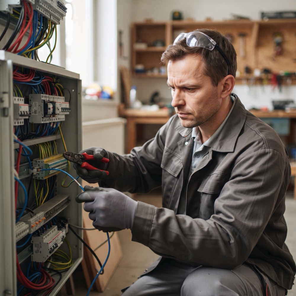 Electrician wiring a distribution board