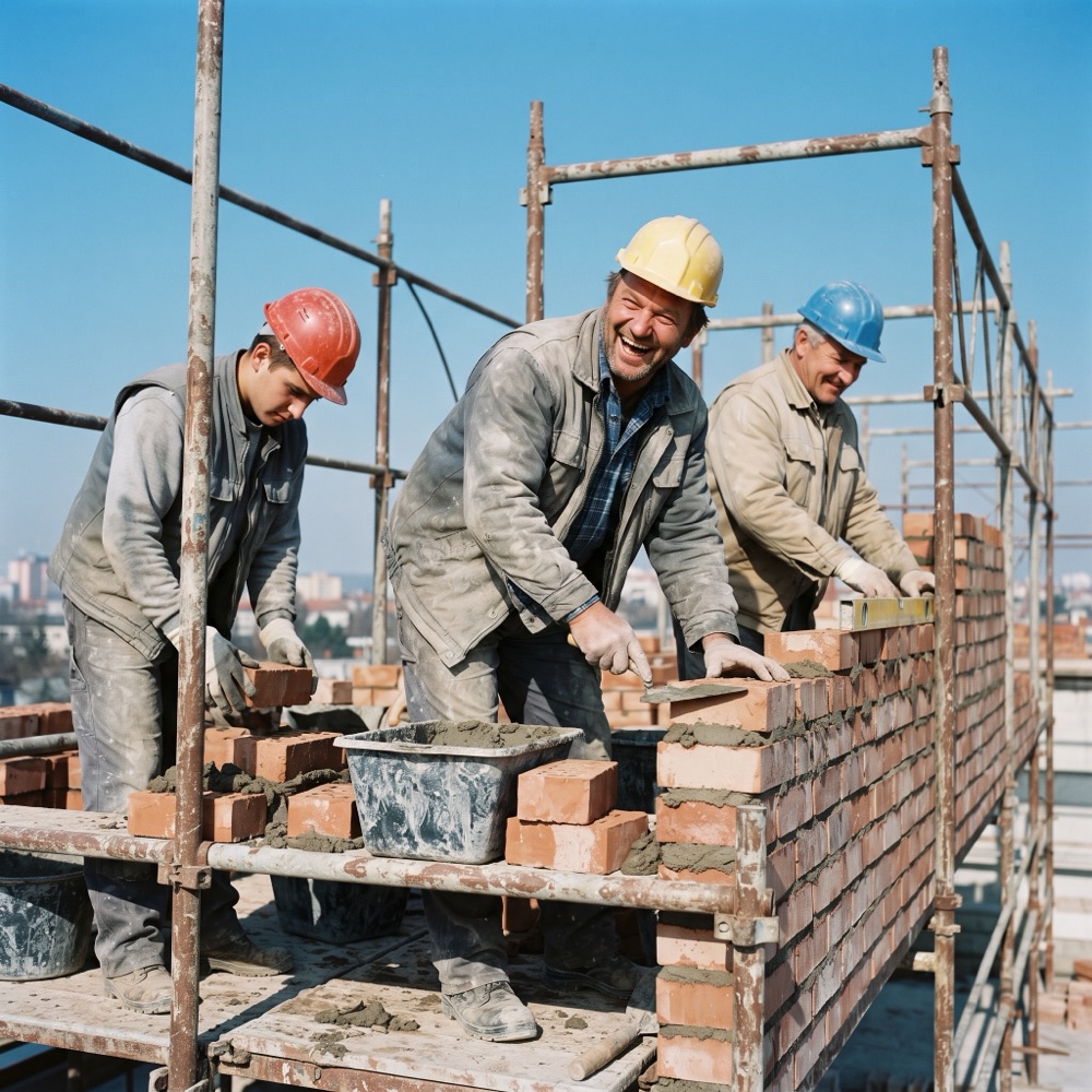 Construction crew on scaffolding